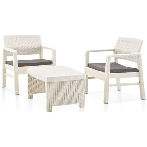 Set Salotto Da Giardino 3 Pz In Plastica Bianco - Foto 1