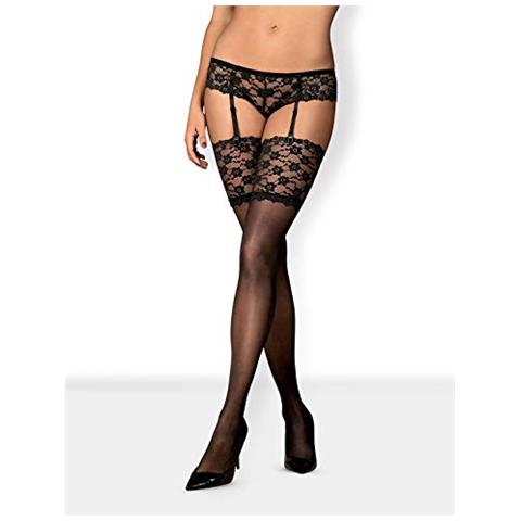 Calze Per Reggicalze Motivo Floreale Letica Stockings, Nero, l / xl - Foto 4