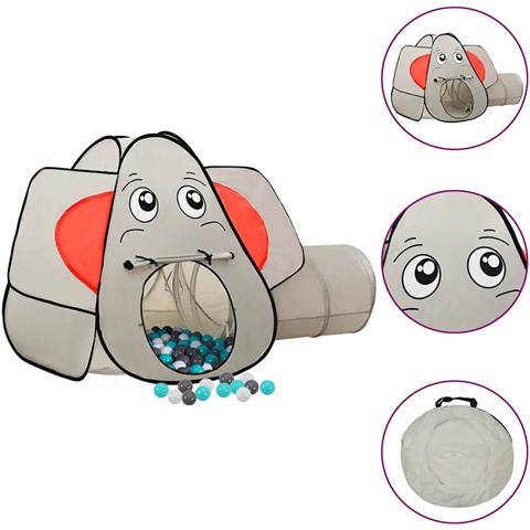 Tenda Gioco Bambini Elefante Grigio 250 Palline 174x86x101 Cm - Foto 1