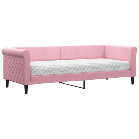 Divano Letto Con Materasso Rosa 80x200 Cm In Velluto - Foto 1