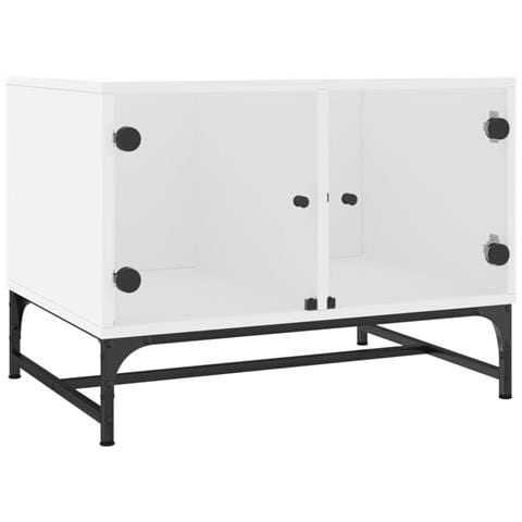 Tavolino Da Salotto Con Ante In Vetro Bianco 68,5x50x50 Cm - Foto 2