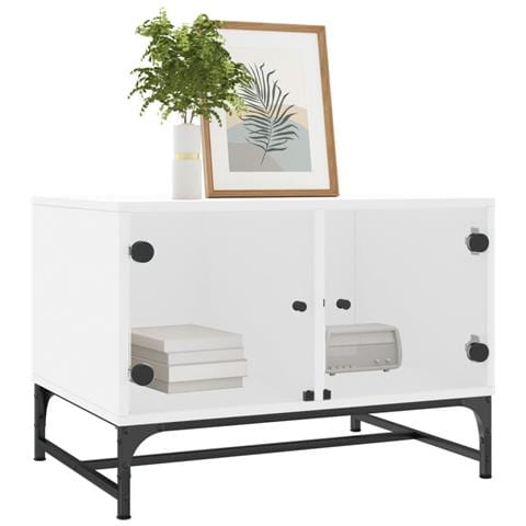 Tavolino Da Salotto Con Ante In Vetro Bianco 68,5x50x50 Cm - Foto 3