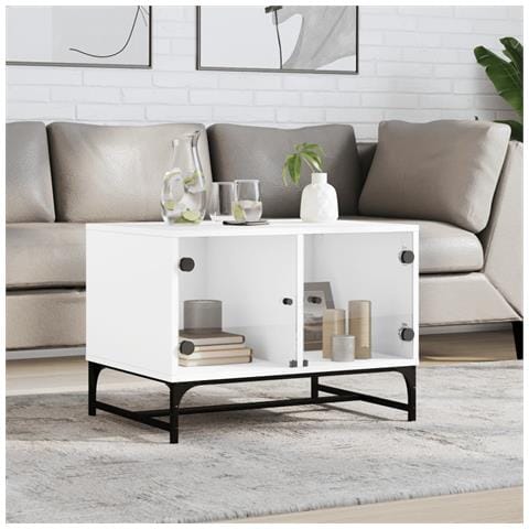 Tavolino Da Salotto Con Ante In Vetro Bianco 68,5x50x50 Cm - Foto 1