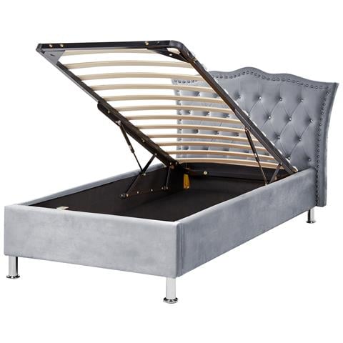 Letto Singolo Contenitore Velluto Grigio 90 X 200 Cm Metz - Foto 2