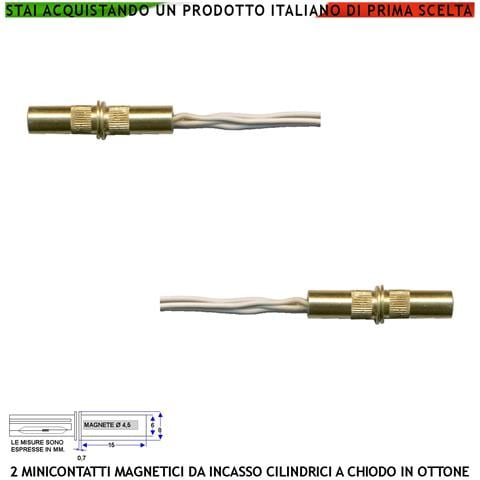 Mini Sensore Magnetico Ottone Da Incasso Antifurto Finestre Infissi 2 Pezzi Contatto Reed Nc Sottovuoto Sensibilità Ma - Foto 1