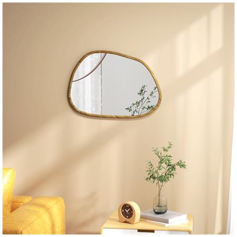 Specchio Da Parete Moderno Con Bordi Irregolari E Cornice In Legno Per Camera E Ingresso, 70x50cm - Foto 2