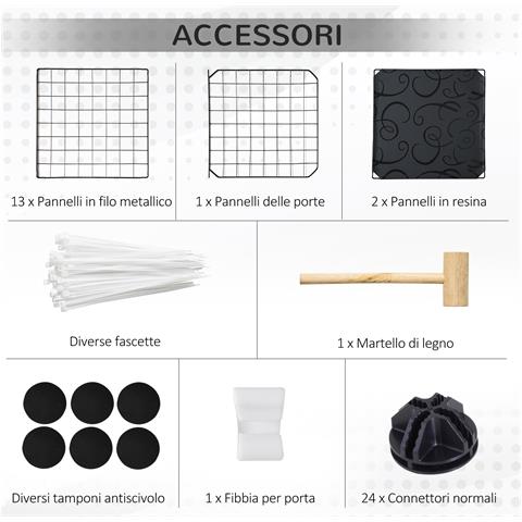 Recinto Per Conigli E Porcellini D'india Modulabile Con Accessori Montaggio, 105x70x35cm - Nero - Foto 6