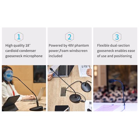 Microfono Da Conferenza Con Braccio Flessibile Wireless By-gm18cb Filtro Anti-pop Con Connettore Xlr - Foto 2