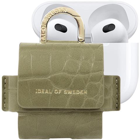 Borsa Mini Per Airpods 3 Modello Flo Textured Croco Con Moschettone, Verde - Foto 1