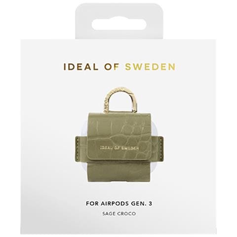 Borsa Mini Per Airpods 3 Modello Flo Textured Croco Con Moschettone, Verde - Foto 4