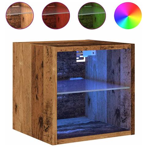 Mobile TV a Parete con Luci LED Legno Antico 30x28,5x30 cm - Foto 10