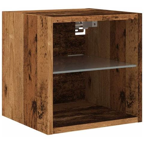 Mobile TV a Parete con Luci LED Legno Antico 30x28,5x30 cm - Foto 1