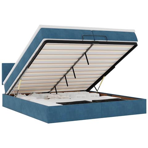 Pouf Letto Con Materassi E Led Blu Scuro 200x200cm Velluto - Foto 2