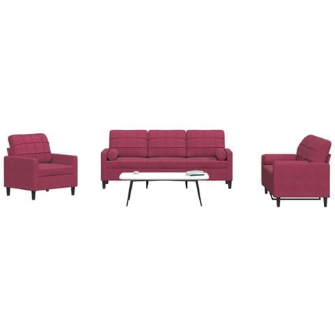 Set Di Divani 3 Pz Con Cuscini E Rinforzi Rosso Vino In Velluto - Foto 1