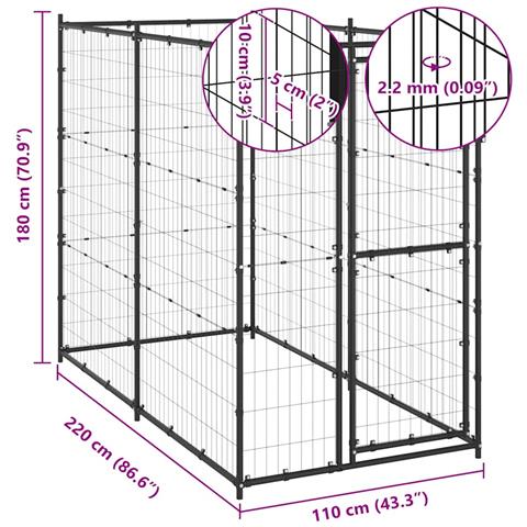 Lusso Casadino - Gabbia Per Cani Da Esterno In Acciaio 110x220x180 Cm - Foto 6