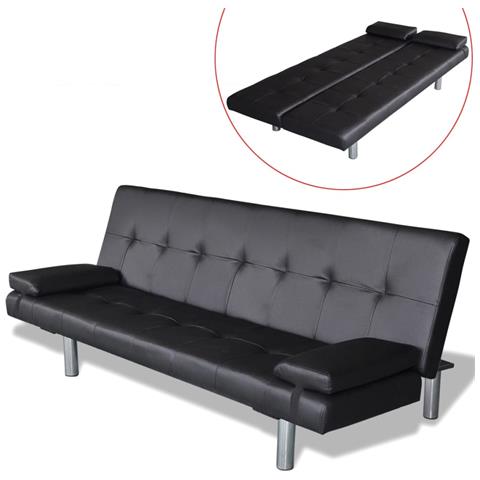 Lusso Casadino -  Divano Letto Con 2 Cuscini In Similpelle Regolabile Nero - Foto 2