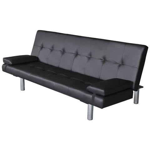 Lusso Casadino -  Divano Letto Con 2 Cuscini In Similpelle Regolabile Nero - Foto 1