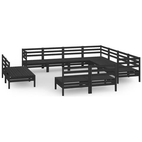Set Salotto Da Giardino 11 Pz In Legno Massello Di Pino Nero - Foto 1
