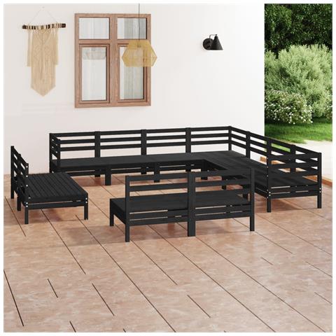 Set Salotto Da Giardino 11 Pz In Legno Massello Di Pino Nero - Foto 6