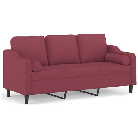 Divano a 3 Posti con Cuscini Rosso Vino 180 cm in Tessuto - Foto 1