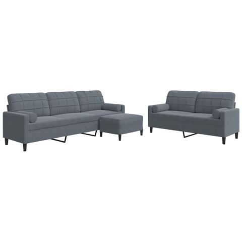 Set di Divani 3 pz con Cuscini e Rinforzi Grigio Scuro Velluto - Foto 1