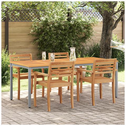 Tavolo da giardino 200x90x75 cm in legno massello di acacia e metallo - Foto 2