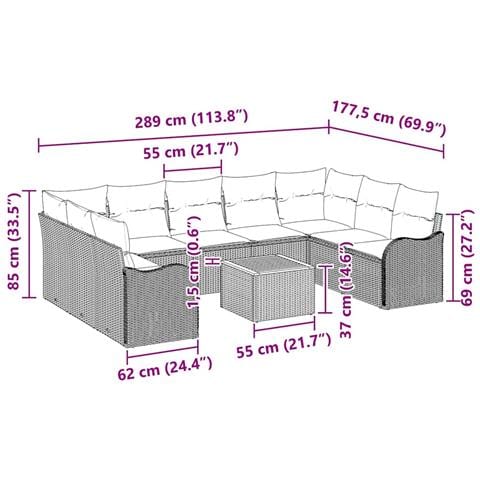 Set Divano da Giardino  10 Pezzi con Cuscini Nero Polyrattan Acacia, Divano da Giardino  2-Persone con Cuscini Nero Polyrattan - Foto 9
