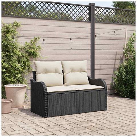 Sofa da giardino a 2 posti con storage e cuscini in polyrattan nero - Foto 2