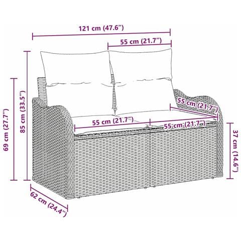 Sofa da giardino a 2 posti con storage e cuscini in polyrattan nero - Foto 9