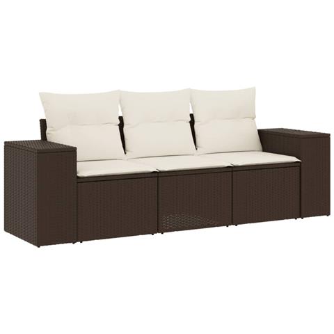 Set Divano da Giardino 3 pz con Cuscini Marrone in Polyrattan - Foto 1