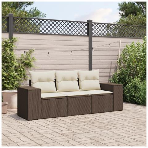 Set Divano da Giardino 3 pz con Cuscini Marrone in Polyrattan - Foto 2