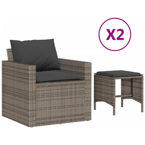 Set Divani da Giardino 4 pz con Cuscini in Polyrattan Grigio - Foto 1