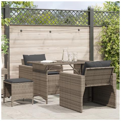 Set Divani da Giardino 4 pz con Cuscini in Polyrattan Grigio - Foto 2