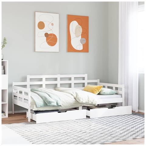 Dormeuse con Cassetti Bianca 80x200 cm Legno Massello di Pino - Foto 2