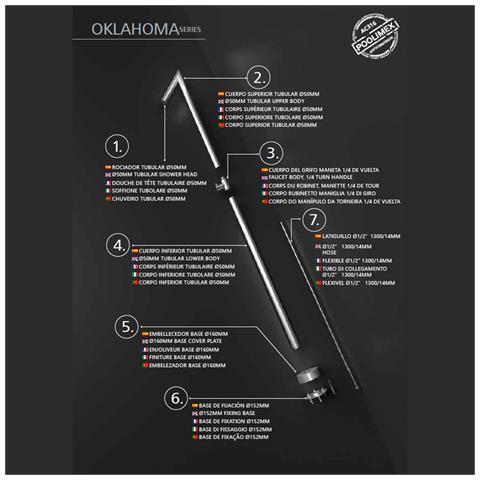 Imex Doccia Piscina In Acciaio 316 Anticalcare Rubinetto Monoforo Diffusore Tubolare Design Resistente Per Esterni Colore Acciaio Modello Oklahoma - Foto 6