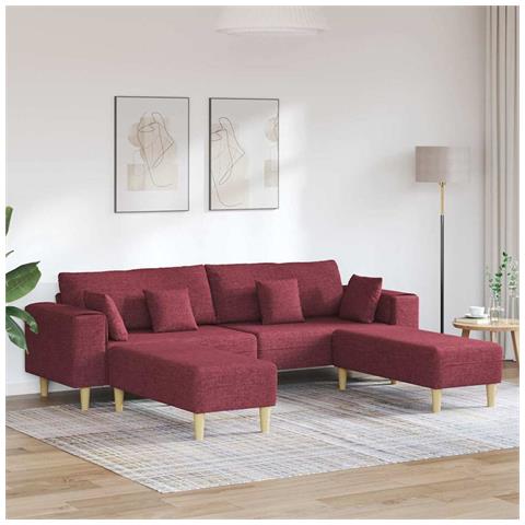 Divano in tessuto con cuscino 3 pcs Rosso Vino 208 cm Tessuto - Foto 2