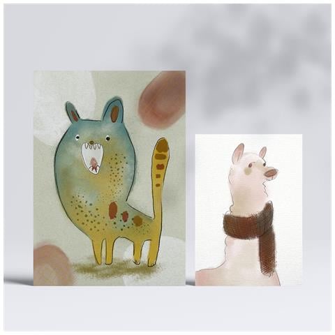 Set Di 6 Stampe Coniglietti E Cuccioli 1 In Animali Astratti Dipinti Decorativi Estetici Per Il Tuo Soggiorno, Camera Da Letto, Casa A3 & A4 Senza Cornice - Foto 2