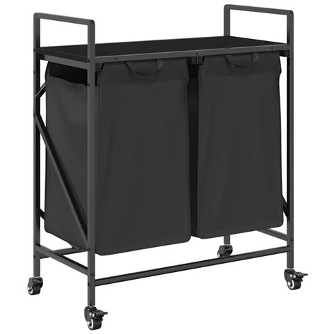 Cesto Portabiancheria 2 Scomparti con Ruote Rovere Nero - Foto 1