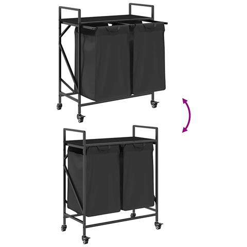 Cesto Portabiancheria 2 Scomparti con Ruote Rovere Nero - Foto 9