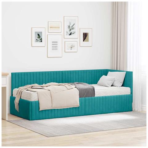 Struttura Letto Angolare con Materasso 2 pcs Turchese Velluto - Foto 2