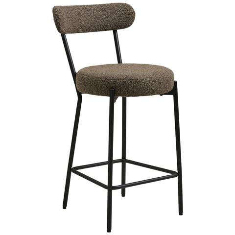 Badalona - Sgabello Counter In Bouclé Marrone Con Gambe Nere 39x46x90 Cm - Foto 1