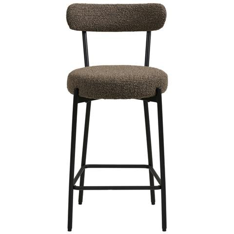 Badalona - Sgabello Counter In Bouclé Marrone Con Gambe Nere 39x46x90 Cm - Foto 2