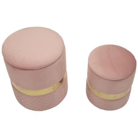 Set 2 Pouf Contenitore Sheffield In Velluto Rosa Con Fascia Dorata Ø37x42 E Ø28x35 Cm - Foto 2