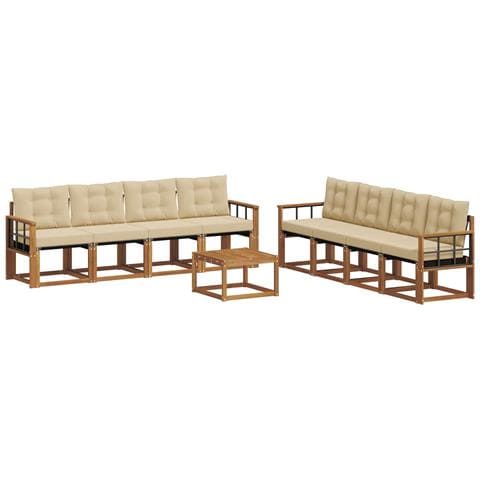 Set di divani da esterno con cuscino 9 pcs Naturale e Beige - Foto 1