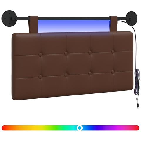 Testiera sospesa Con luce LED Marrone Similpelle - Foto 1