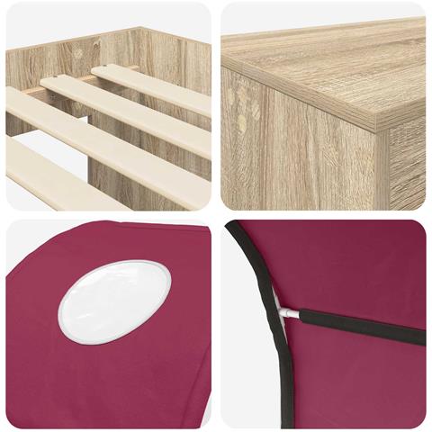 Letto con Tunnel 3 pz Rovere Artigianale e Rosso - Foto 9