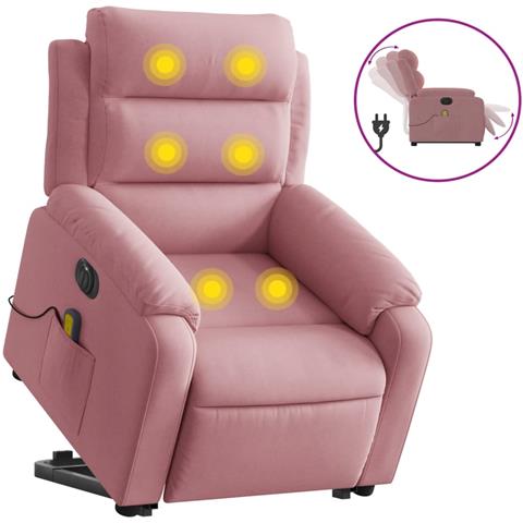 Poltrona Alzapersona Massaggi Elettrica Reclinante Rosa Velluto - Foto 1