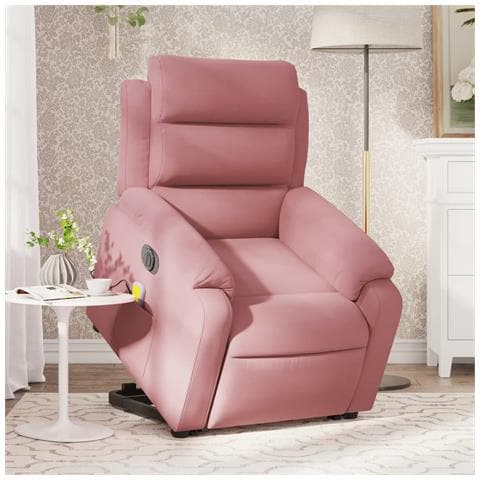 Poltrona Alzapersona Massaggi Elettrica Reclinante Rosa Velluto - Foto 2