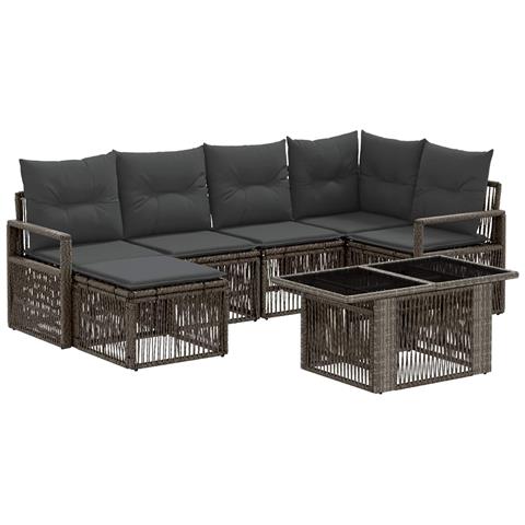 Set Divano da Giardino 7 pz Grigio e Grigio Scuro polyrattan - Foto 1