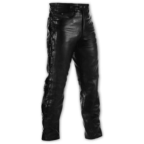 Pantaloni Pelle Moto Custom Taglio Jeans Classico 5 Tasche Nero 40 - Foto 1
